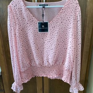 Pink & black polka dot blouse